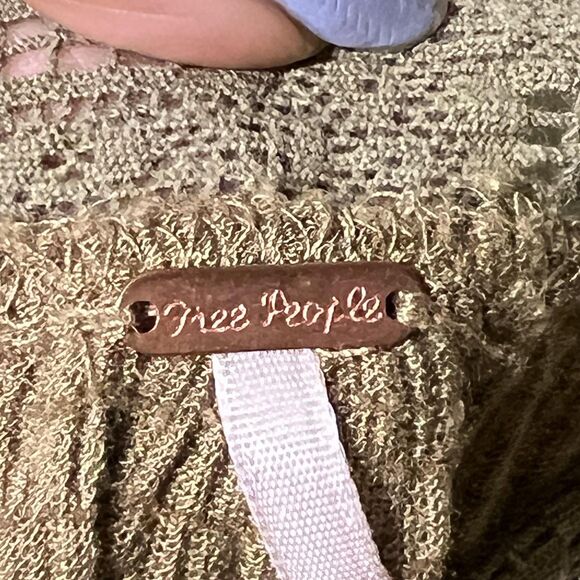 Free People Top Womens Small Green Boho Babydoll Tunic Tank Crinkle Lace Trim - Picture 6 of 13